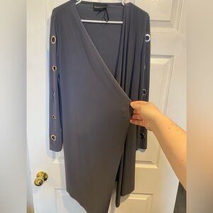 Frank Lyman Charcoal Grey Open Front Cardigan S – Grommet Sleeve Detail